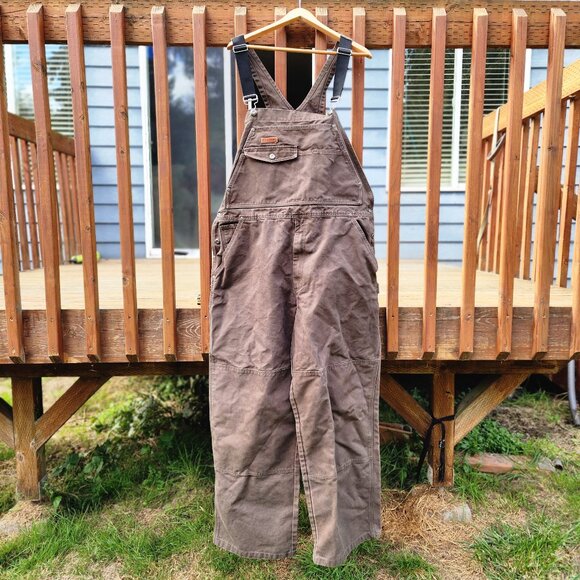 Sorel Overall Bibs Mens XXL Brown Quilted Lined Canvas Double Knee Workwear - Picture 1 of 15